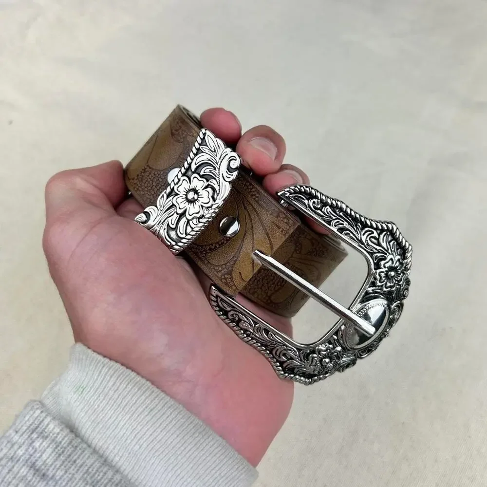 Vintage style brown american western floral rustic boho belt